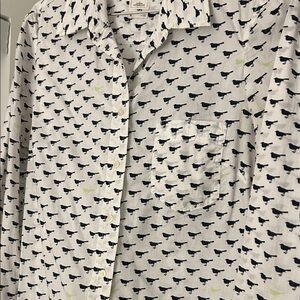 GAP Men's White Shirt with Black Bird Patternhey birders!